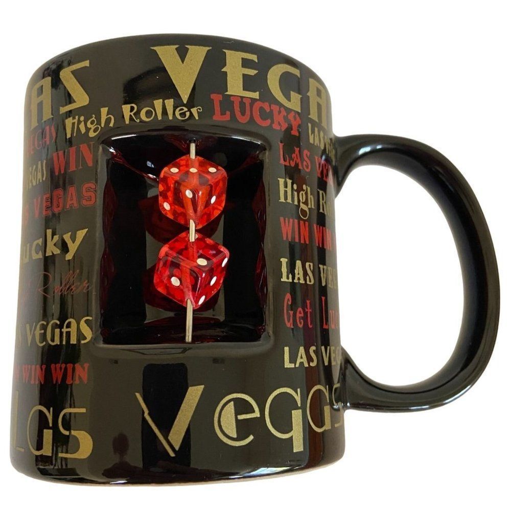 Las Vegas High Roller Craps Coffee Tea Black Moving Dice Mug Cup 14oz